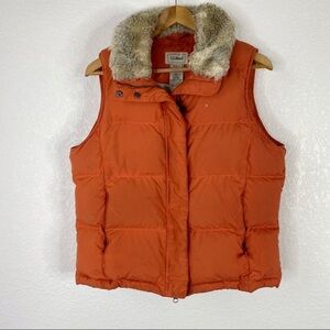 L.L. Bean Orange Goose Down Faux Fur Zip Vest